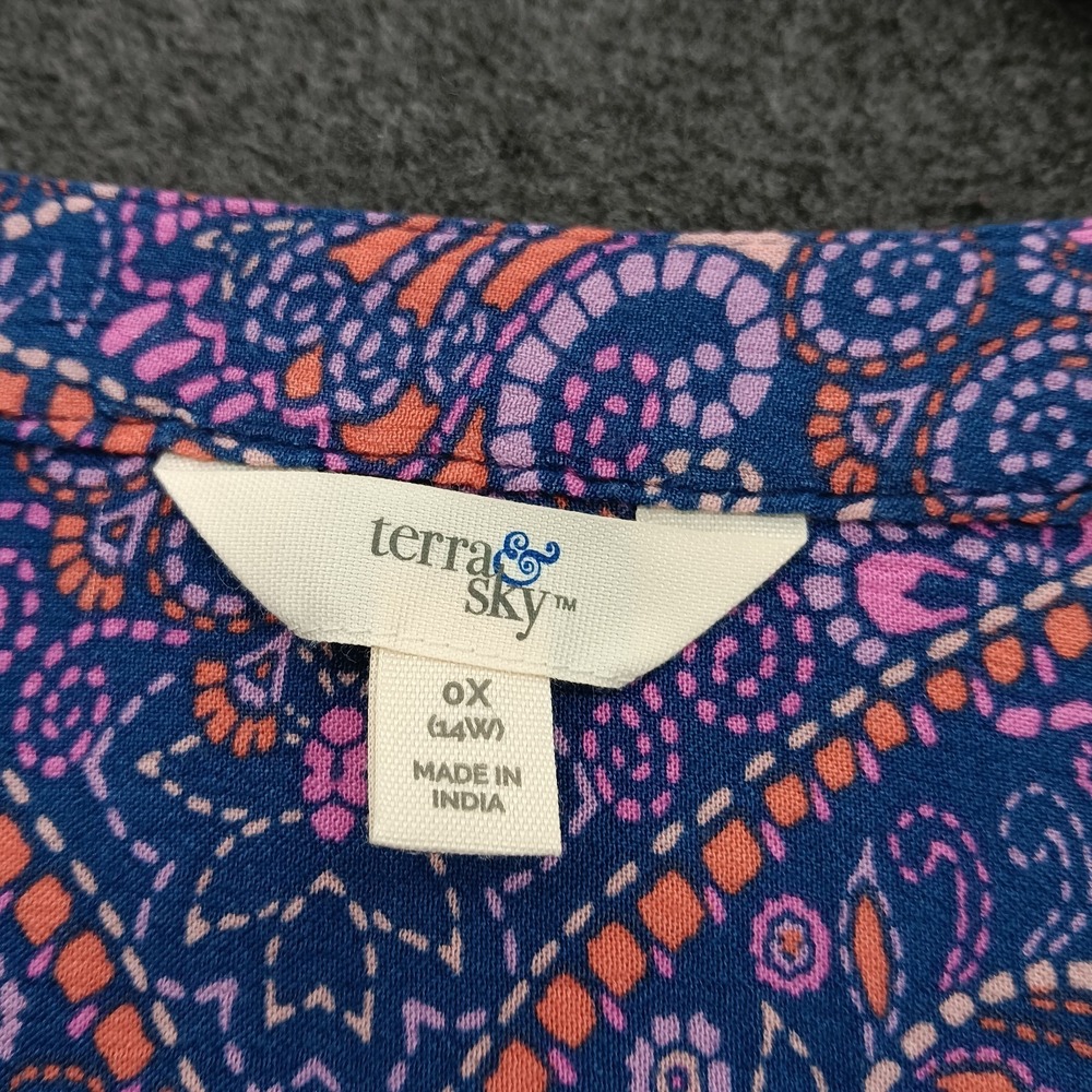 Terra & Sky Women's 0X 14W Blouse Paisley Boho Long Sleeve V-Neck Button Front T - Picture 5 of 9